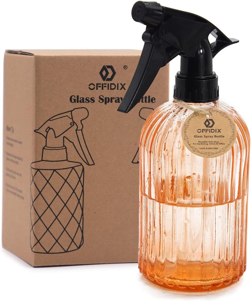 OFFIDIX Glass Watering Can, Handheld Spray Bottles, 0.4L/13.5oz Watering Spray Bottle with Adjustable Nozzle for for Indoor and Outdoor Gardening and Home Cleaning (Orange) - Image 1